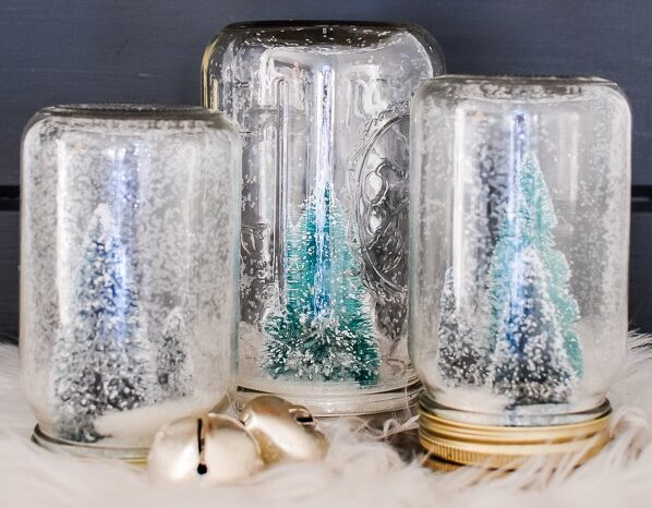 Three mason jar snowglobes