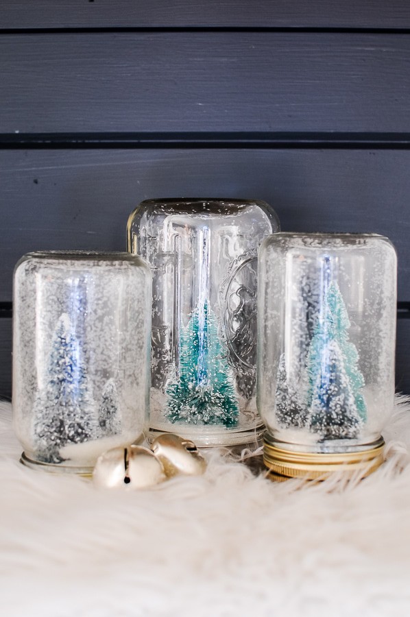 Three mason jar snowglobes